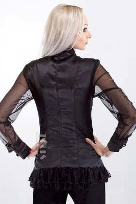 Элегантная блуза с жабо и сетчатым рукавом