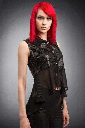 Блузка со шлейфом из перфорированной кожи и шифона