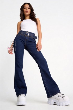 Синие джинсы клеш с поясом X8117