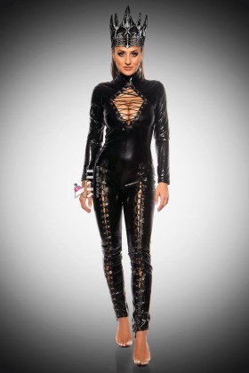 Черный латексный кэтсьюит со шнуровками и декольте