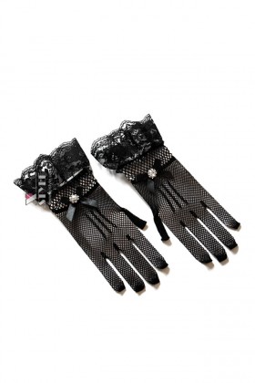Сетчатые перчатки с камнями и кружевом