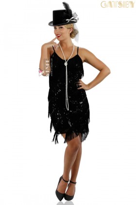 Карнавальный костюм в стиле Гэтсби (платье, шляпа, бусы)