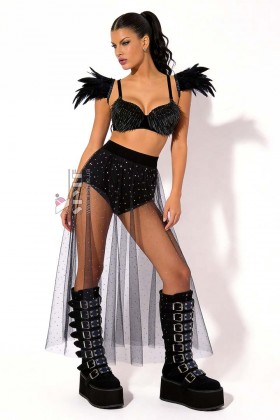 Прозрачная юбка-шорты с блестками Rave Dive