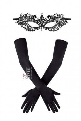 Ажурная черная маска и перчатки X3038