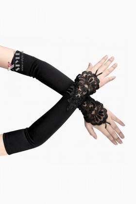 Long Satin Mittens with a Loop and Embroidery