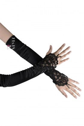 Long Satin Mittens with a Loop and Embroidery