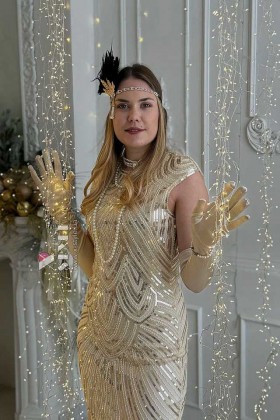 Довгі атласні рукавички кольору шампань