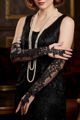 Длинные прозрачные митенки с кружевом