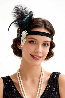 Повязка для волос с перьями и жемчужной подвеской