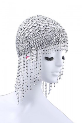 Серебристая шапочка из бисера MF2083