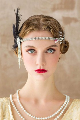 Повязка в стиле Гэтсби с камнями и перьями