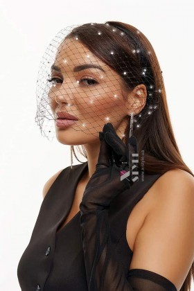 Черная вуалетка с камнями UF-Vintage