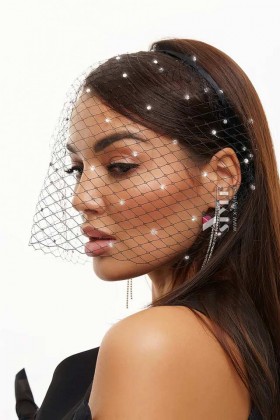 Черная вуалетка с камнями UF-Vintage