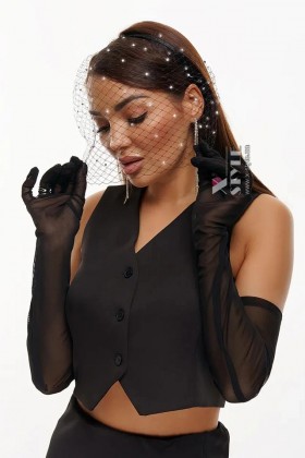 Черная вуалетка с камнями UF-Vintage