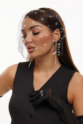 Черная вуалетка с камнями UF-Vintage