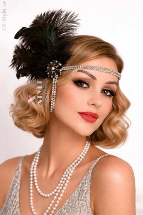 Gatsby Headband with Rhinestones and Fluffy Feathers