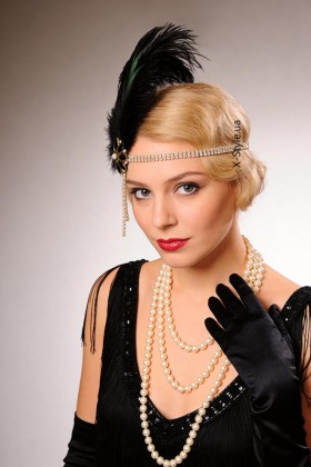 Повязка Gatsby с камнями и пышными перьями
