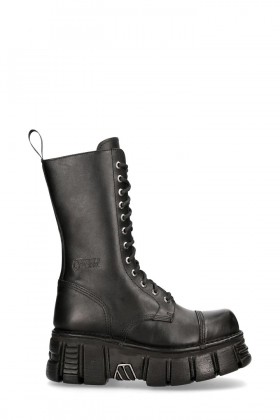 Черные кожаные сапоги со шнуровкой New Rock