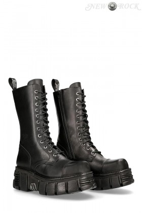 Черные кожаные сапоги со шнуровкой New Rock