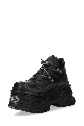 New Rock CYBERPUNK TOWER Chunky Black Leather Sneakers