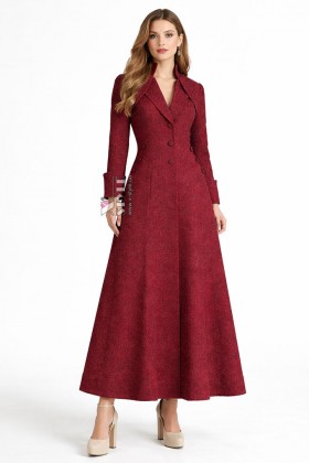Long Fitted Burgundy Coat Dress