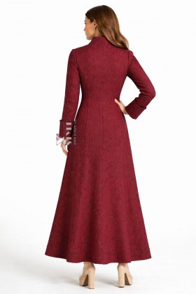 Long Fitted Burgundy Coat Dress