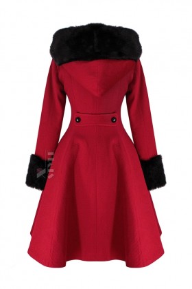 Винтажное зимнее пальто с капюшоном и мехом (80% шерсть)