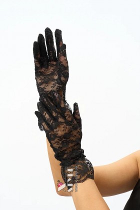 Black Lace Ruffled Gloves A1178