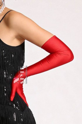 Длинные красные перчатки из атласа UV202