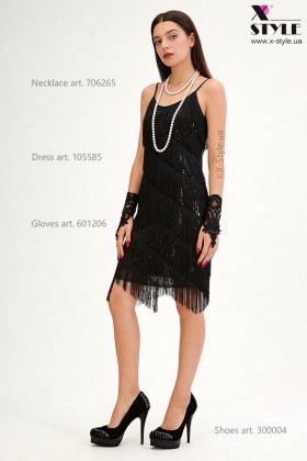 Блестящее черное платье с бахромой X5585