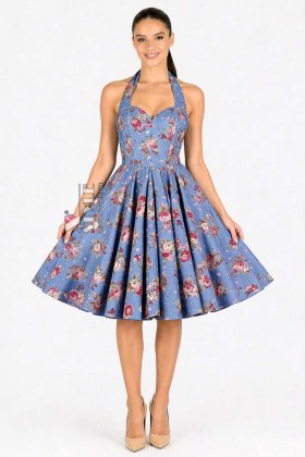 Vintage Summer Corset Dress with a Floral Pattern