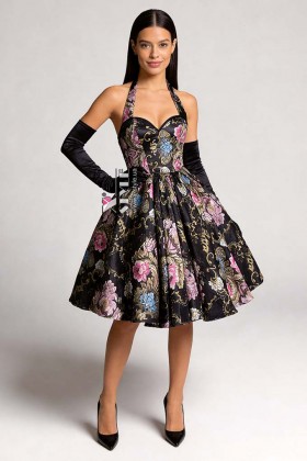 Vintage Brocade Corset Dress with Floral Pattern