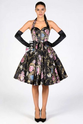 Vintage Brocade Corset Dress with Floral Pattern