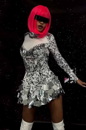 Футуристичное зеркальное платье-боди Selina White