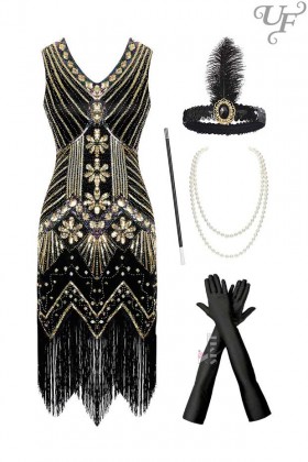 Костюм Gatsby Girl (платье, перчатки, повязка, бусы, мундштук)