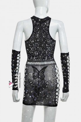 Відверта ажурна сукня та рукавички з блискітками