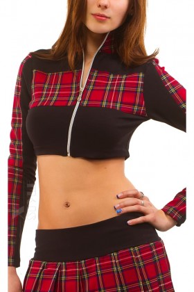 Клетчатый топ с длинным рукавом X2096