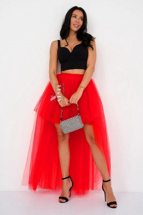 Красная многослойная юбка со шлейфом X7226