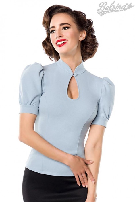 Винтажная блуза с коротким рукавом-фонариком (101188)