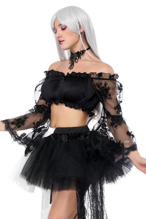 Блузка з ажурним рукавом та вирізом "кармен" (101200)