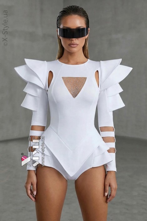 Futuristic White Bodysuit with Voluminous Details (129225)