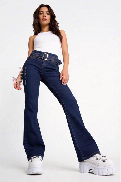 Сині джинси кльош з поясом X8117 (108117)