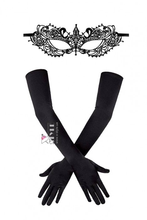 Ажурная черная маска и перчатки X3038 (713038)