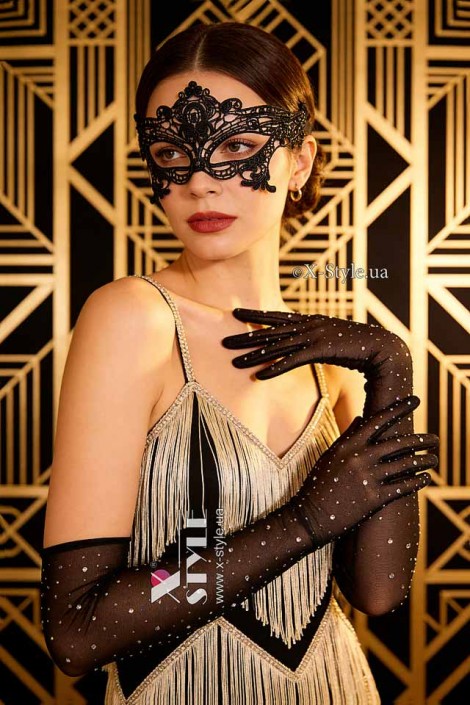 Длинные прозрачные перчатки со стразами и маска (611073)