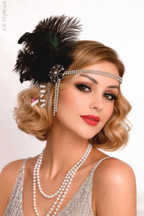 Повязка Gatsby с камнями и пышными перьями (504276)