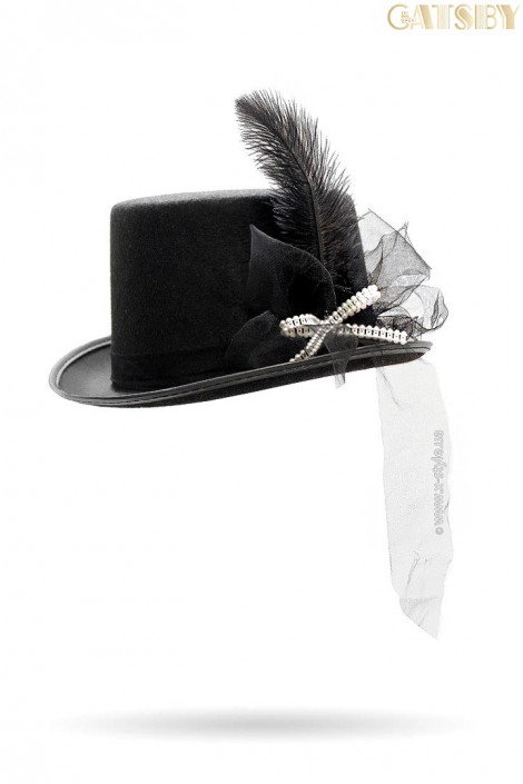 Карнавальний жіночий капелюх з пером і перлами (502084)