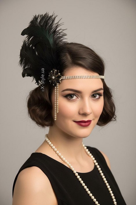 Повязка Gatsby с камнями и пышными перьями (504276)