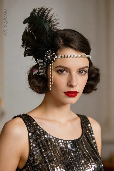 Повязка Gatsby с камнями и пышными перьями (504276)