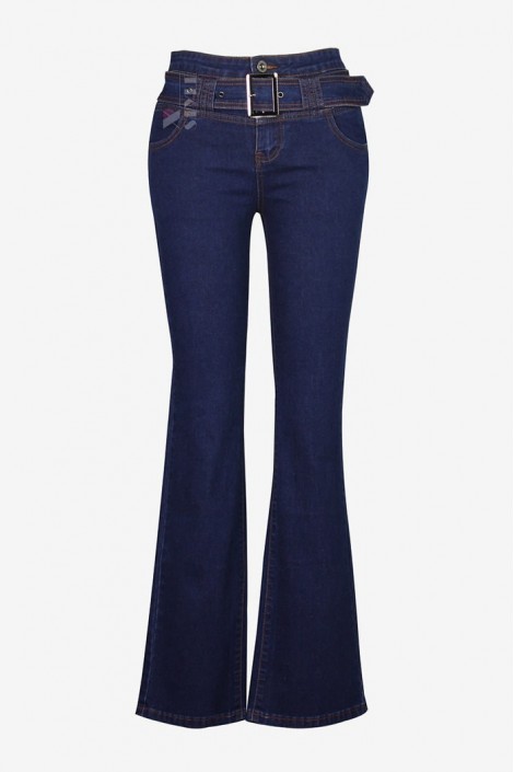 Сині джинси кльош з поясом X8117 (108117)