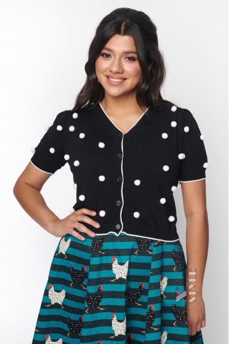 Black and White Retro Cardigan with 3D Polka Dots (112126)